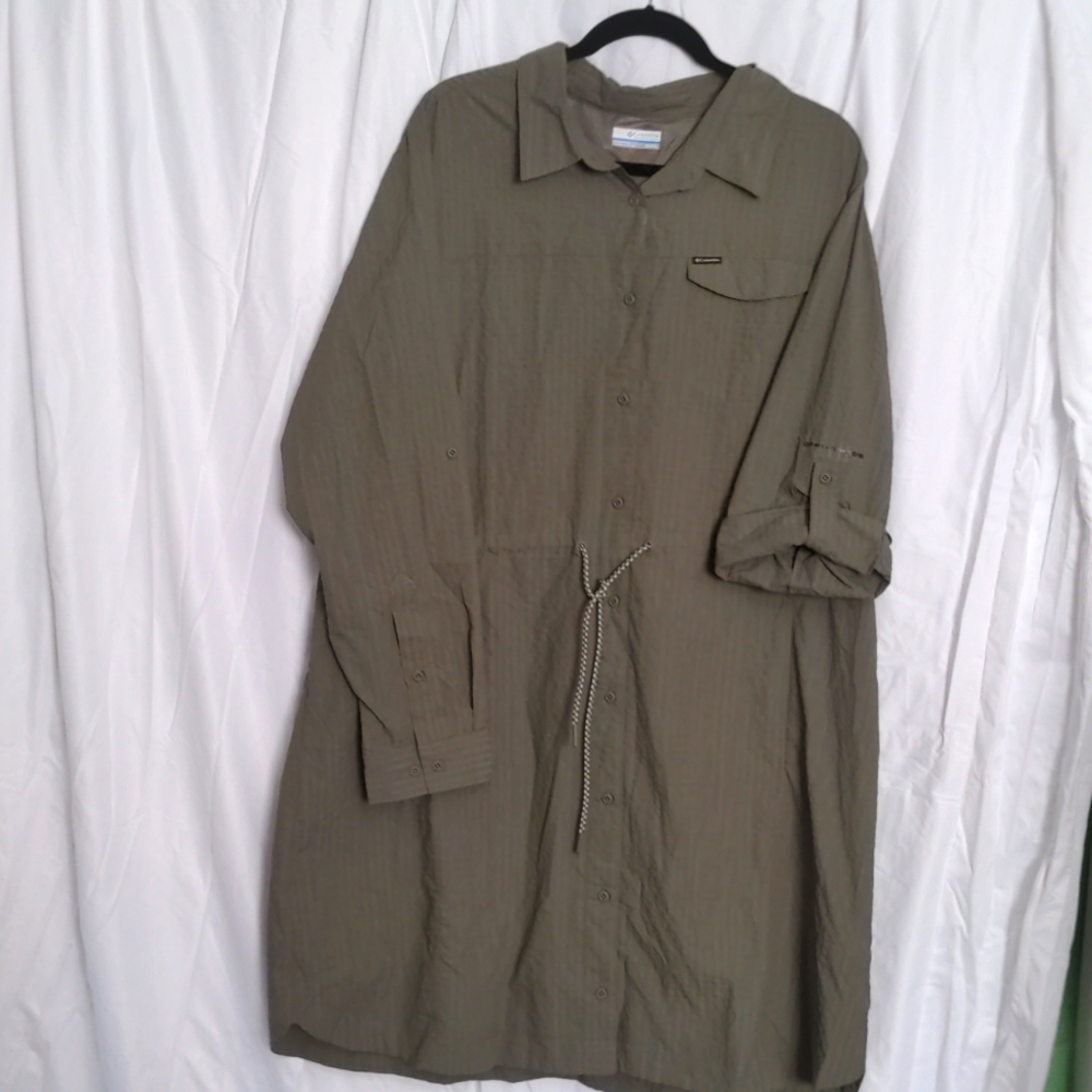 Columbia Omni-shade sun protection shirtdress, 2X, stone green